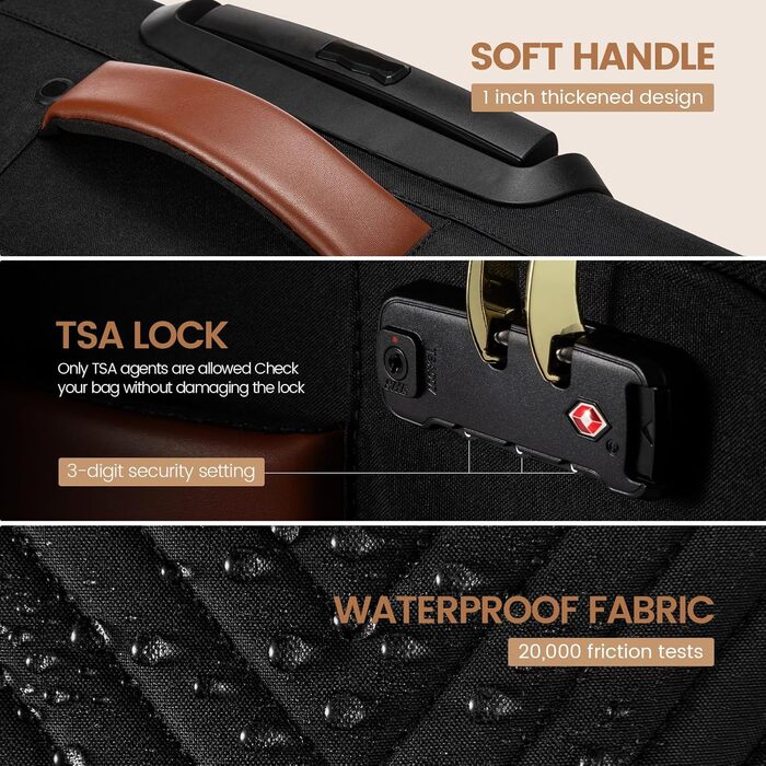 LOVEVOOK Набір валіз ручної поклажі: ручна валіза, середнього розміру, 20 дюймів, з відділенням для ноутбука 17 дюймів, легка, для жінок, подорожі, ділові поїздки, чорний, білий, коричневий