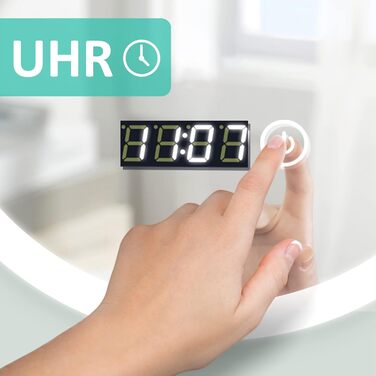 Круглий дзеркало для ванної кімнати Boromal з підсвічуванням, годинником та 3 кольорами світла (60см)