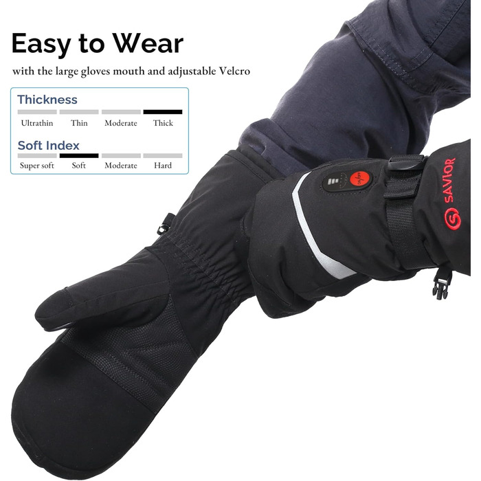 Обогревні рукавиці SAVIOR HEAT для чоловіків та жінок, акумуляторні, для катання на лижах, сноуборді, мотоциклі, туризмі (XXL, чорний)