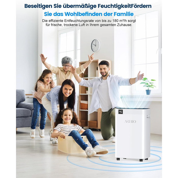 Електричний осушувач повітря 20л/день, високої продуктивності, з функцією сушіння білизни, таймером та системою відтавання, для приміщень до 200 м³/60 м², підходить для квартир, ванних кімнат, підвалів, гарантія 10 років