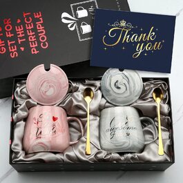 Набір кавових чашок для пари: подарунок на весілля, заручини, для наречених, 370 мл, кераміка-мрамор, овальні