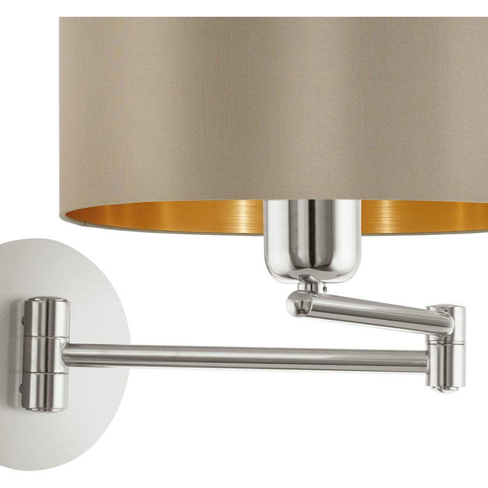 Настільна лампа EGLO Maserlo, текстильна приліжкова лампа на 1 полум'я, виготовлена з металу сріблястого кольору та тканини сірого, золотистого кольорів, розетка E27, вкл. вимикач (настінний світильник)