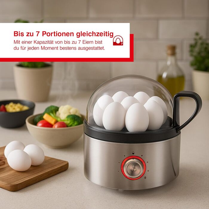 Яйцеварка Solis 8272 з функцією пароварки – нержавіюча сталь, до 7 яєць, регулювання ступеня готовності, LED-дисплей, звуковий сигнал, безпечна та легка у чищенні