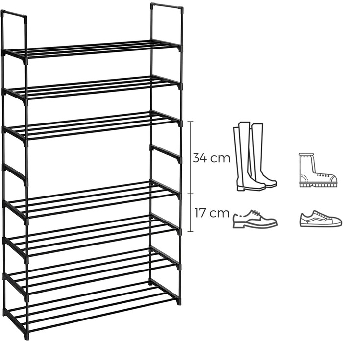 Полиця для взуття 4 рівня, комплект з 2 шт. , полиця для взуття металева, місце для зберігання взуття, органайзер для взуття на 16-20 пар взуття, штабельований, для передпокою, вітальні, спальня, 30 х 92 х 74 см, чорний LSA08BK 2 4 рівня (30 х 92 х 74 см)