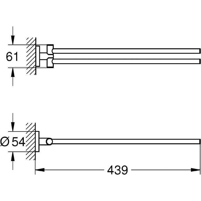 Тримач рушників GROHE Essentials, 439 мм, 2-х плечий, поворотний, з кріпленням для свердління, хром, 40371001