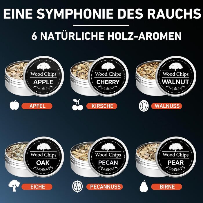 Електричний набір для копчення віскі з 6 дерев'яними чіпсами, перезаряджуваний, з вбудованим запальничкою, без бутану, ідея подарунка для чоловіків, батька, чоловіка або друга, з LED-підсвічуванням (блакитний)