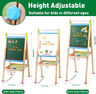 Дерев'яна іграшкова дошка Kinder: двостороння мольберт-дошка з аксесуарами для малювання, для дітей 3-12 років