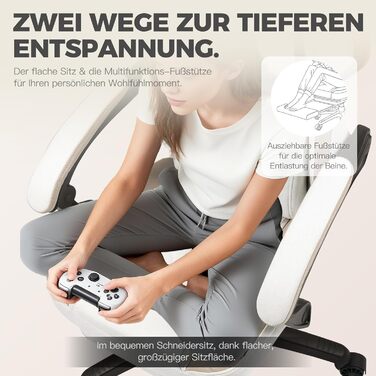 Ігровий крісло Dowinx з тканини та масажем, ергономічний геймерський крісло-ресинг з підніжкою (Бежевий)