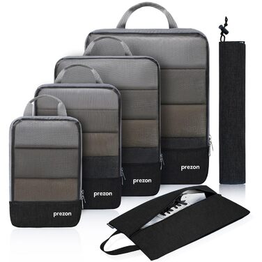 Набір компресійних органайзерів для одягу в подорож, стислий пакувальник для валізи та рюкзака, 6 шт, чорний