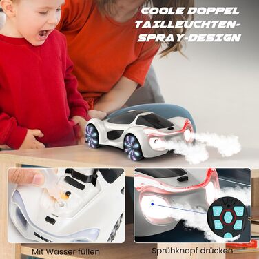 SIMREX RC Автомобіль 360° Дрифт Stunt Авто на радіокеруванні з LED підсвіткою дисків та туманом, 2.4GHz для дітей та дорослих від 6 років, подарунок на день народження, білий