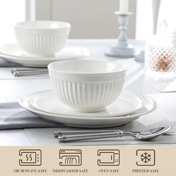 Набір посуду MALACASA LEILA, 18 предметів, порцеляна, скандинавський стиль, білий. Серія LEILA - 6 осіб, 18-ти частинний сервіз