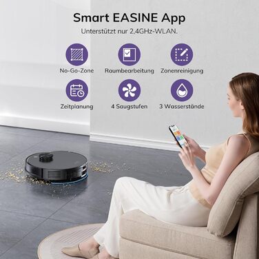 Робот-пилосос з функцією миття підлоги, автоматична станція самоочищення, лазерна навігація, зони заборони, 5000Pa, 5*2.5L мішки для пилу, 180 хвилин роботи, керування через додаток, для твердих підлог, килимів та шерсті тварин, S20