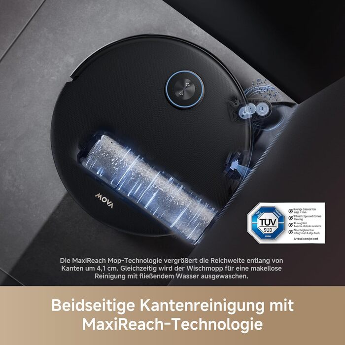 Робот-пилосос Mova Z60 Ultra Complete з вологою тканиною 28000 Па, LiftPro, перешкоди 8 см, DToF+Dual Laser+RGB/LED, AutoShield для килимів, MaxiReach моп & щітка, чорний