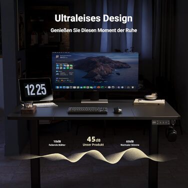 Регульований стіл Claiks 120x60 см, електричний, з пам'яттю, з гачками | Стіл для стоячи та сидячи