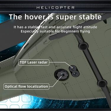RC Гелікоптер ERA C032 UH-1 Huey, 1/48, 2.4G 6CH, Стабілізатор, Утримання висоти, Зелений