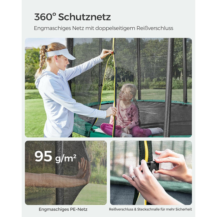 Батут SONGMICS садовий Ø305 см з захисною сіткою, драбиною та м'якими стійками, зелений