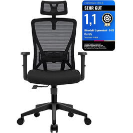 Ергономічне офісне крісло з підголівником та поперековою підтримкою, поворотне, з регульованими підлокітниками, чорне, для дому та офісу