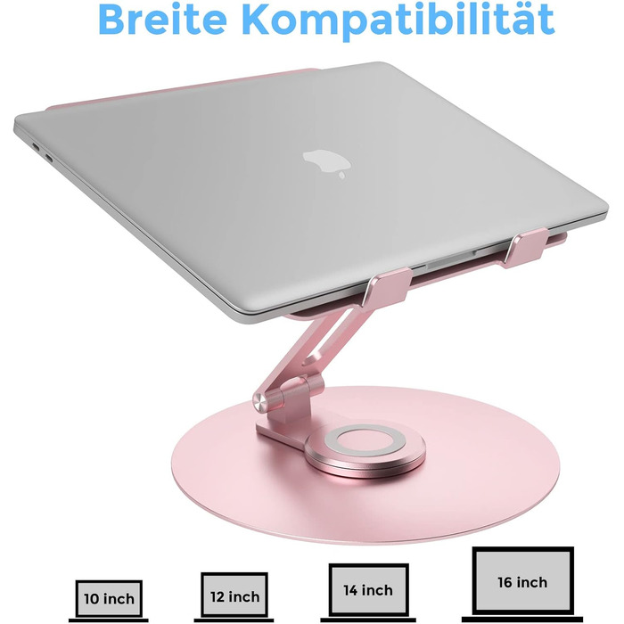 Підставка для ноутбука з регулюванням висоти та поворотним основанням, алюмінієва, для столу (Рожева)