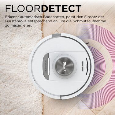 Робот-пилосос Shark PowerDetect з автопорожненням, самоочищення, до 60 днів роботи, для шерсті тварин, килимів та твердих підлог, з 3D та LiDAR навігацією, 14,5 см, білий