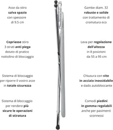 Прасувальна дошка Зроблено в Італії 125 x 48 см Прасувальна дошка з хромованої сталі М'яка кришка