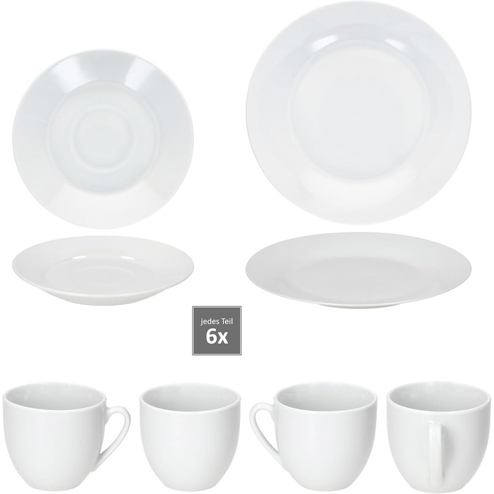 MamboCat Tommy - 18-Piece White Porcelain Coffee Set for 6 People | 6 Cups, Saucers & Plates | Stylish Coffeeware for Breakfast, Coffee, Hotel & Restaurant Use