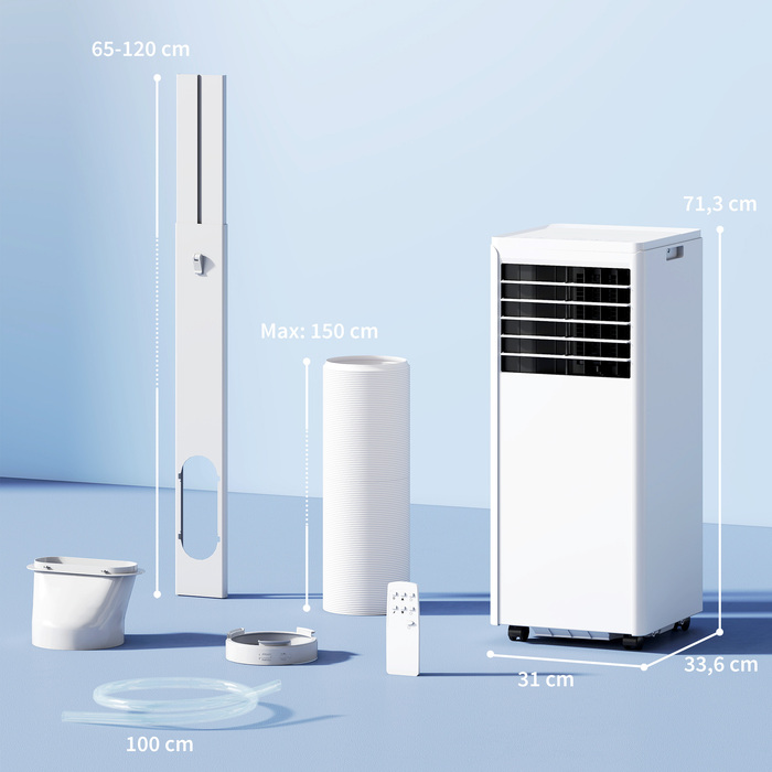 Мобільний кондиціонер 9000 BTU, 4-в-1: охолодження, осушення, вентиляція, нічний режим