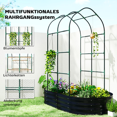 Підвищене грядка з опорою для ліан, металевий ящик для рослин з рукавичками, садовий ящик 160 x 90 x 180 см, темно-сірий