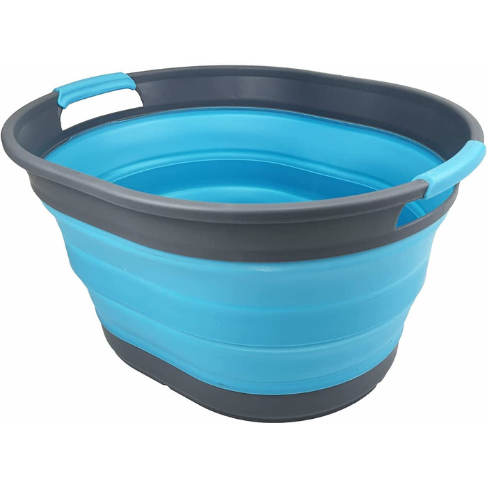 Складна Пластикова корзина для білизни SAMMART об'ємом 23 л, овальна ванна / кошик-складаний контейнер для зберігання / органайзер-переносна раковина для прання-компактна корзина для білизни (1, Сірий / Морський синій)