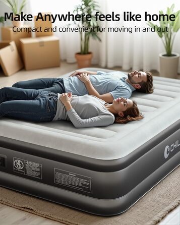 Надувна ліжко CHILLSUN Luxus: двоспальна/King Size з електричним насосом, 203x152 см, для дому та кемпінгу