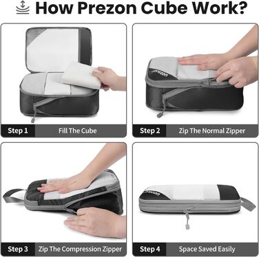 Набір компресійних органайзерів для одягу в подорож 6 шт, прозорі пакувальні куби для валізи, легкі та міцні органайзери для багажу, чорні