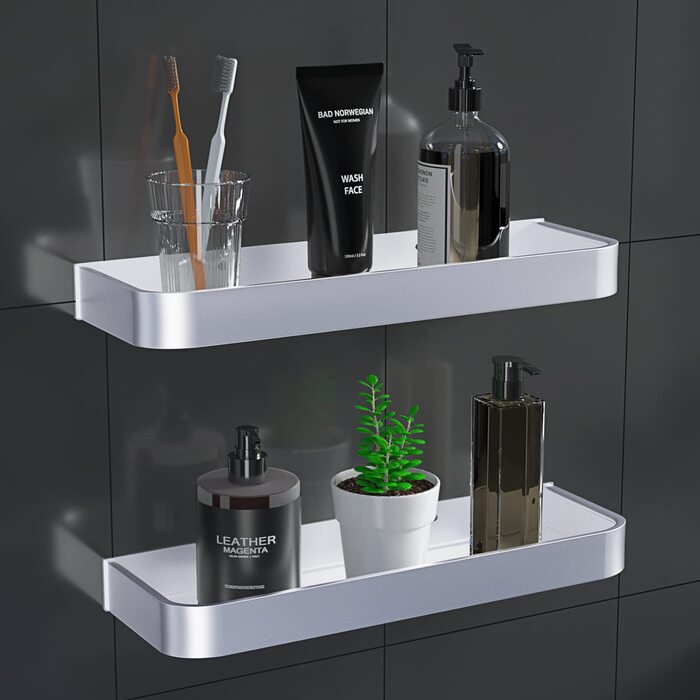 Підставка для душу без свердління, 2 шт. - Алюмінієва полиця для душу та ванної кімнати, срібна