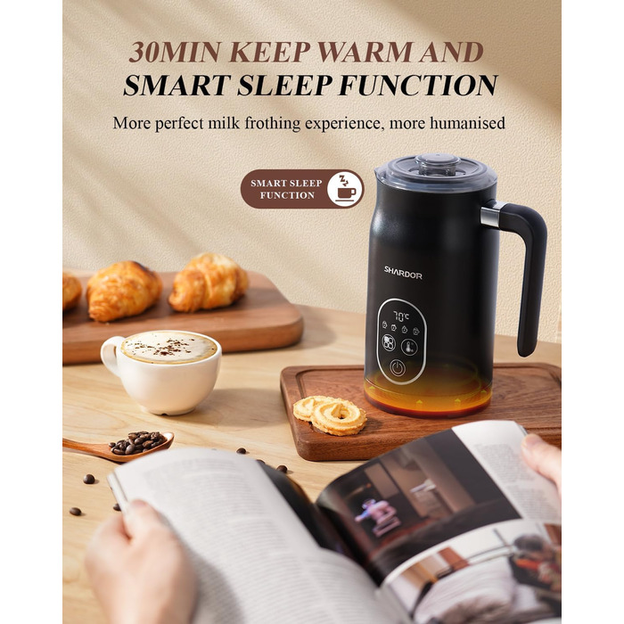Електричний спінювач молока SHARDOR 5-в-1 з регулюванням температури для капучіно, лате, макіато та гарячого шоколаду