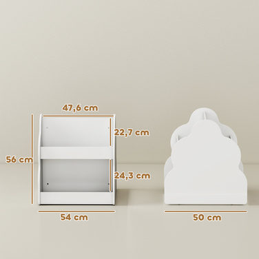 Дитяча полиця AIYAPLAY, 2-ярусна полиця для дитячих книжок на коліщатках, з 4 полицями, для дитячої кімнати, ігрової кімнати, 54x50x56 см, білий