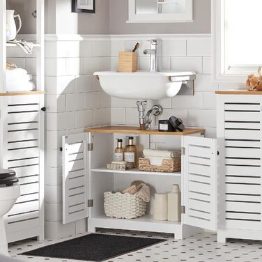 Тумбочка під раковину SoBuy 60 см, шафка для ванної кімнати з регульованою полицею, набір меблів для маленької ванної кімнати 60x59x30 см, BZR40-W