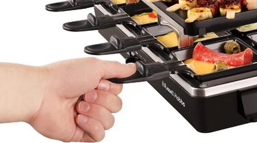 Ракуетниця Russell Hobbs Raclette Grill 8 осіб з 8 сковородами та дерев'яним шпателем, 2 грильні поверхні: з натурального каменю з жолобом для соку та антипригарне поворотне решітка/Teppanyaki, гриль для піци, 26280-56