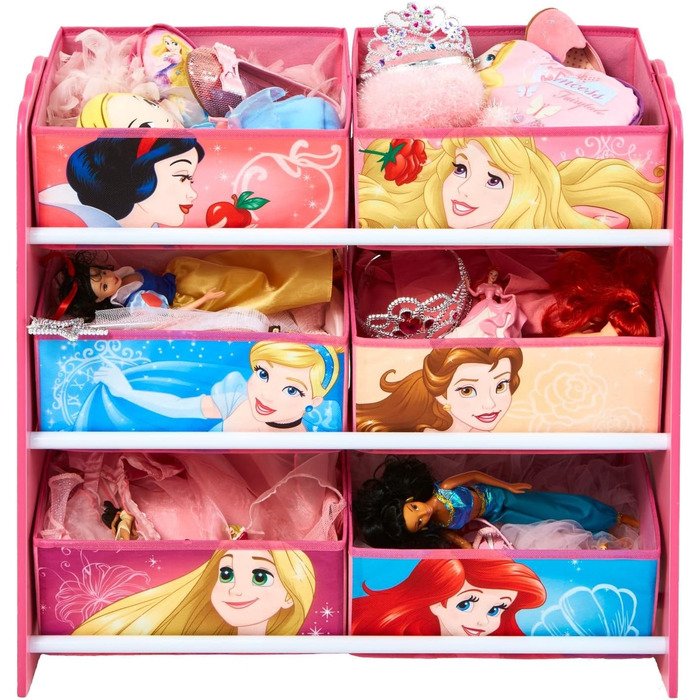 Полиця для зберігання іграшок принцеси Діснея своїми руками з шістьма коробками для дітей, дерево, рожевий, 30 x 64 x 60 см Новий, 471DIY