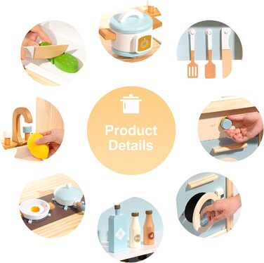 Дерев'яна дитяча кухня ROBUD з аксесуарами | Іграшковий кухонний набір для дітей з продуктами та кухонним обладнанням