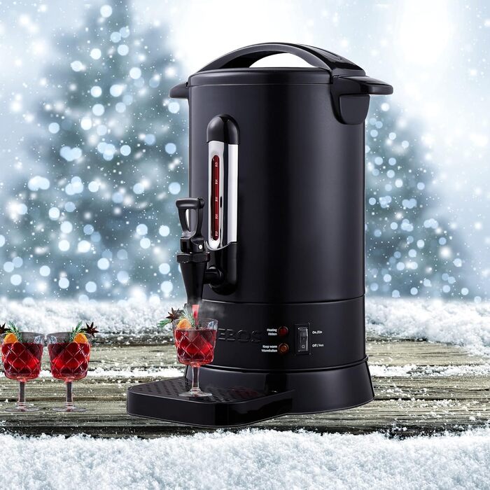 Електричний глінтвейновий котел Arebos 950 Вт | Глінтвейновий диспенсер | 8,8 л | з піддоном, краном, термостатом та захистом від перегріву | Регулювання температури 30-110°C | Чорний