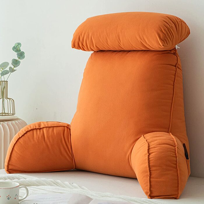 Підголовник HEATHE з підлокітниками, спинка для ліжка, подушка для читання з знімною подушкою для шиї та знімним чохлом, для читання або ігор на ліжку/дивані/підлозі Dream Orange 75×40×50cm (без підголівника)