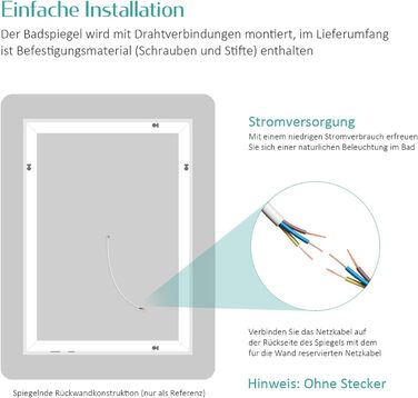 Дзеркало для ванної кімнати EMKE з підсвічуванням 40x60 см, антизапар, 2 кольори світла (тепле/холодне), вимикач-рейка, IP44, енергозберігаюче, захищене від вибуху