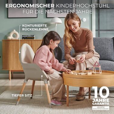 Дитячий стільчик Kinderkraft FINI2 2 в 1 - Бежевий, з дерев'яними ніжками, 5-точкові ремені, для дітей від 6 місяців до 5 років
