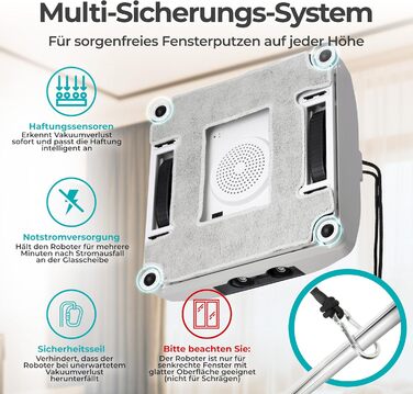 Робот-прибиральник вікон KLAMER 3500 Pa – автоматичний мийник вікон з резервуаром 100 мл, функцією вологого прибирання, розпізнаванням країв, тихий (60 дБ), захист від падіння та смарт-планування. Білий