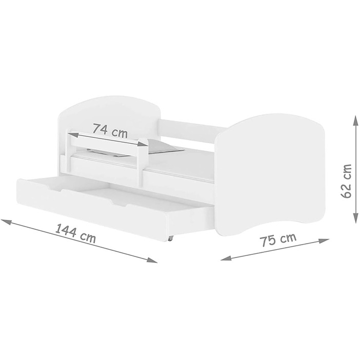 Дитяче ліжко з матрацом і ящиком для зберігання - НОВИНКА, 140/160/180/190 Різні мотиви для хлопчика білий (140x70, закоханий ведмідь)