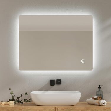 Дзеркало для ванної кімнати EMKE з підсвічуванням 40x60 см, антизапар, 2 кольори світла (тепле/холодне), вимикач-клавіша, IP44, енергозберігаюче, захищене від вибуху