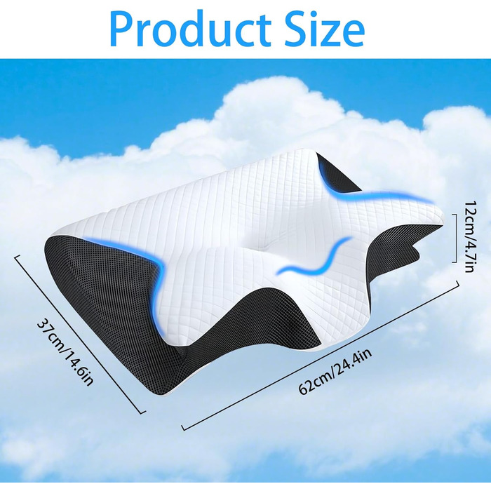 Ортопедична подушка для шиї Tbintul з Memory Foam, ергономічна подушка для сну, для тих, хто спить на боці, спині та животі, чорний/білий