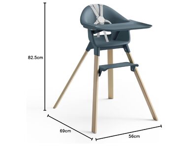 Дитячий стільчик Stokke Clikk, Fjord Blue – комплект з підносом та ременем безпеки, ергономічний, регульований, 6-36 місяців, до 15 кг