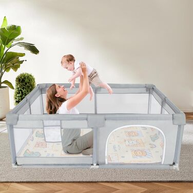Манеж для немовлят Gupamiga 150x180x65 см з ігровим килимком, дихаючою сіткою та захисними бортиками, легкий монтаж і очищення