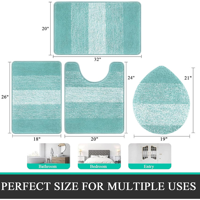 Набір килимків для ванної кімнати Bsmathom, 4 шт., з кришкою для унітазу, м'які, вбираючі, нековзні, машинне прання, килимок з U-подібною контуром, коврик для унітазу, помаранчевий/блакитно-зелений (Відтінок раю)