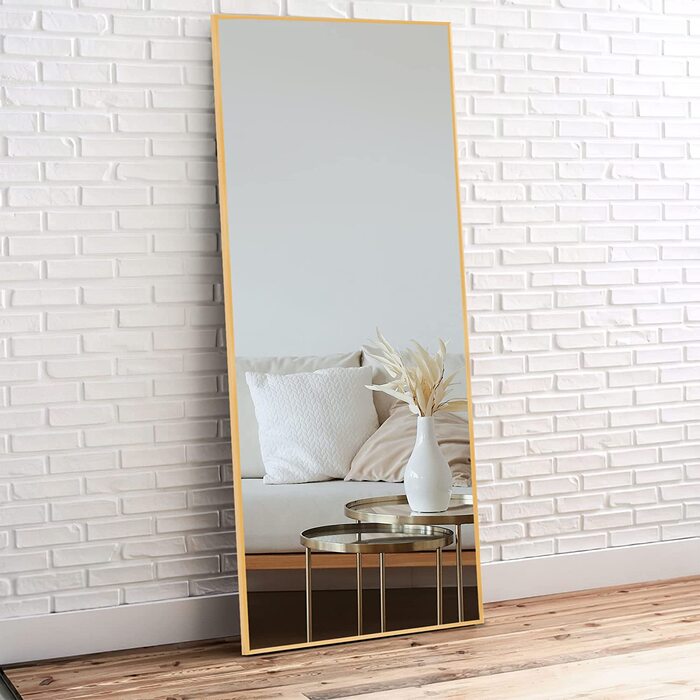 Підлогове дзеркало нового типу 163x54 см в повний зріст, підлогове дзеркало з підставкою для стояння або притулення до стіни, підлогове дзеркало для спальні, ванної кімнати, вітальні, арочне (золото) (150 х 40 см, золото)
