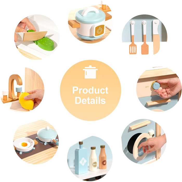 Дерев'яна дитяча кухня ROBUD з аксесуарами | Іграшковий кухонний набір для дітей з продуктами та кухонним обладнанням